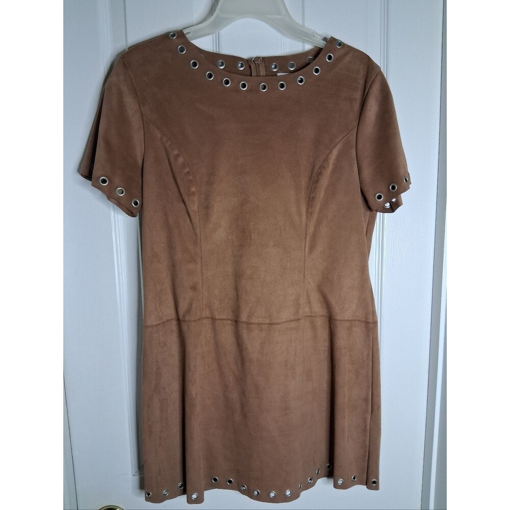 Faux Suede Grommet Trim Tan Western Women's Mini Dress Size Medium